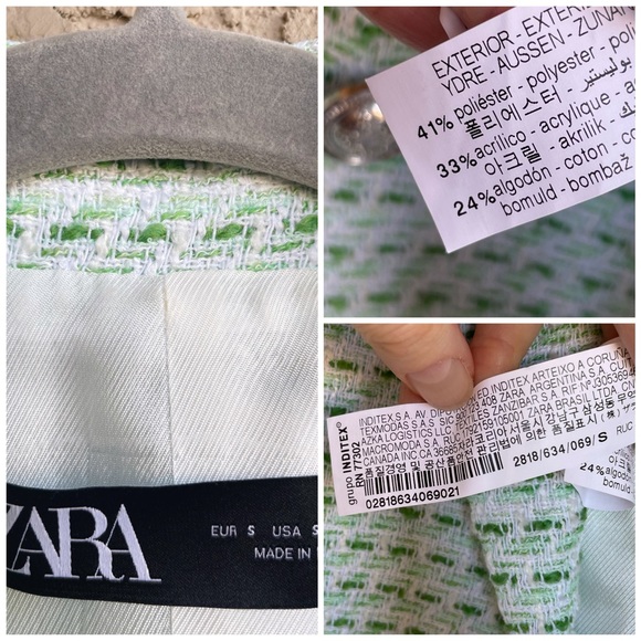 ZARA SET 2 Pc Co-Ord Suit Mint Green Textured Tweed Blazer & Pleated Mini Skirt - Picture 14 of 17